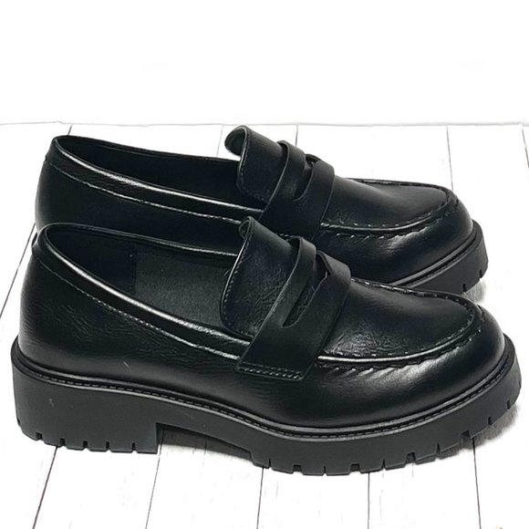 New Black Platform Slip On Chunky Penny Loafers - Picture 1 of 6